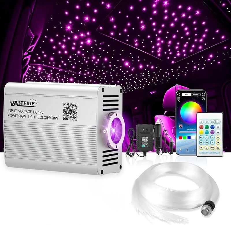 VASTFIRE Starlight Headliner Kit - 500pcs 0.03in 9.8ft Fiber Optic Star Lights for Car with 16W RGBW, Twinkle & Music Sync, APP/Remote Control for Car Roof/Bedroom Ceiling - Image 1